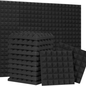 24 Pack-12 x 12 x 2 Inches Pyramid Designed Acoustic Foam Panels, Sound Proof Foam Panels Black, High Density and Fire Resistant Acoustic Panels, Sound Panels, Studio Foam for Wall and Ceiling