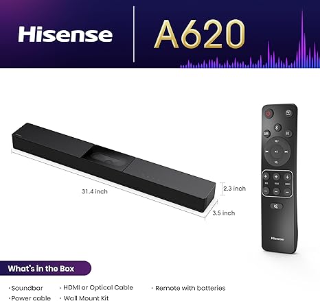 Hisense A620 2.1ch All-in-one Sound Bar with Built-in Subwoofer, 240W, DTS Virtual: X, Dolby Dightal Plus, Bluetooth 5.3, Roku TV Ready, HDMI ARC/AUX/USB, Ez Play, Black (A620, 2024 Model) - Image 3