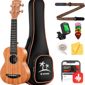 Concert Ukulele Beginner Mahogany 23 Inch Ukelele Kit with Free Online Lesson Gig Bag Strap Nylon String Tuner Picks Cloth DUC-1 Gift Choice