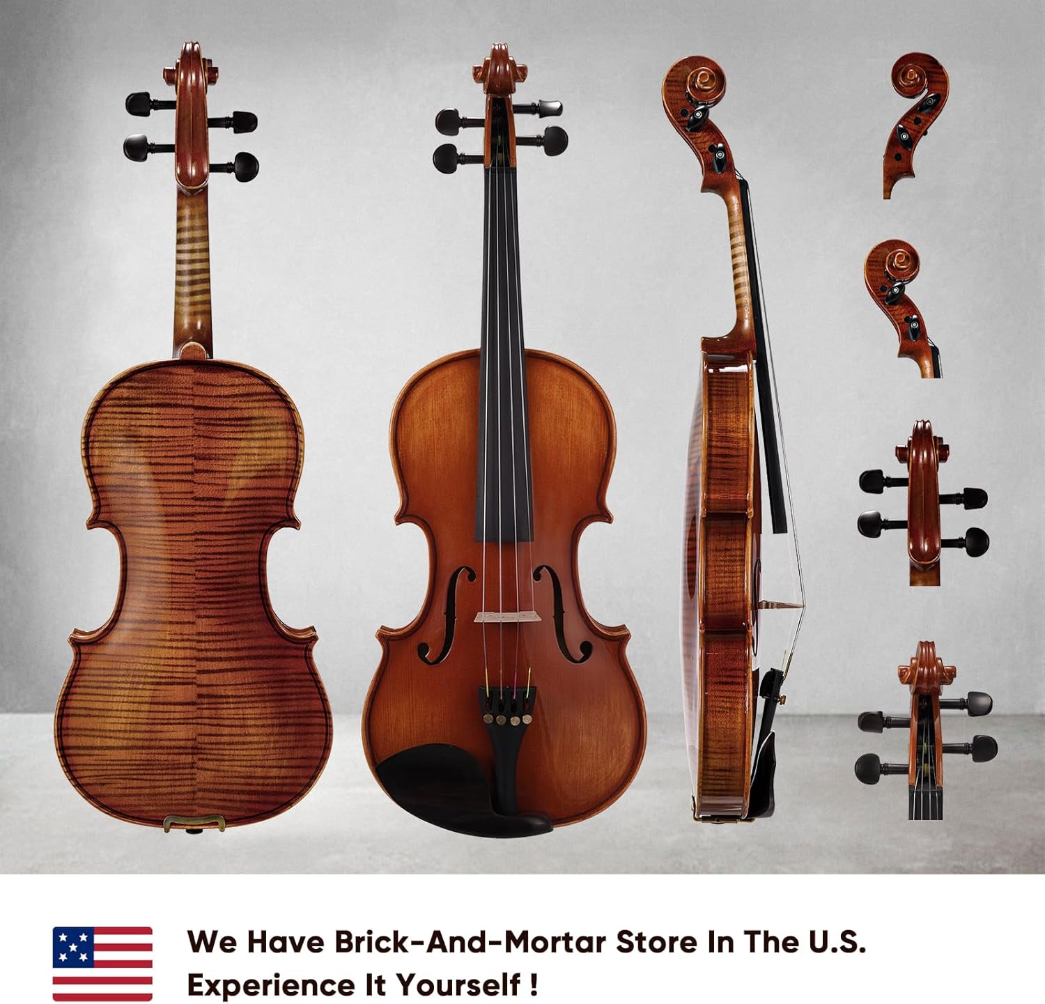 PHOENIX Violin 4/4 Full Size Set, Fiddle Solid Wood for professional Beginners Adults Kid with Ironwood Octagonal Bow & Rosewood Bow Extra strings & Bridge, 2 Rosins, Tuner, Mute, Case (Full) - Image 2